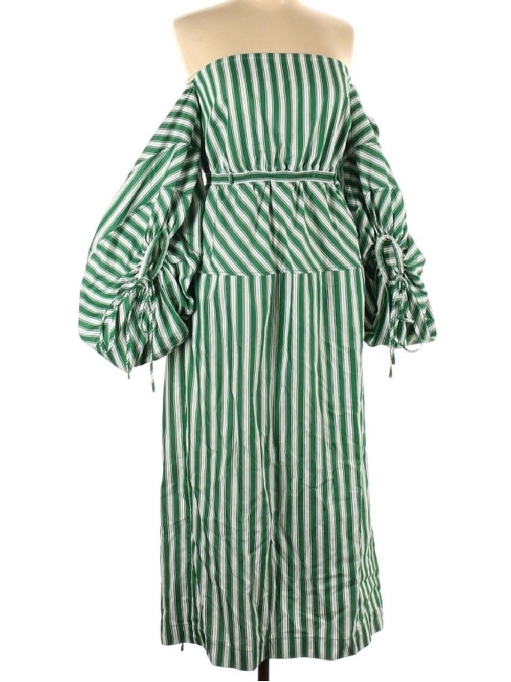 Rosie Assoulin Balloon-Sleeved Striped Cotton Strapless Midi Dress - Picture 4 of 8